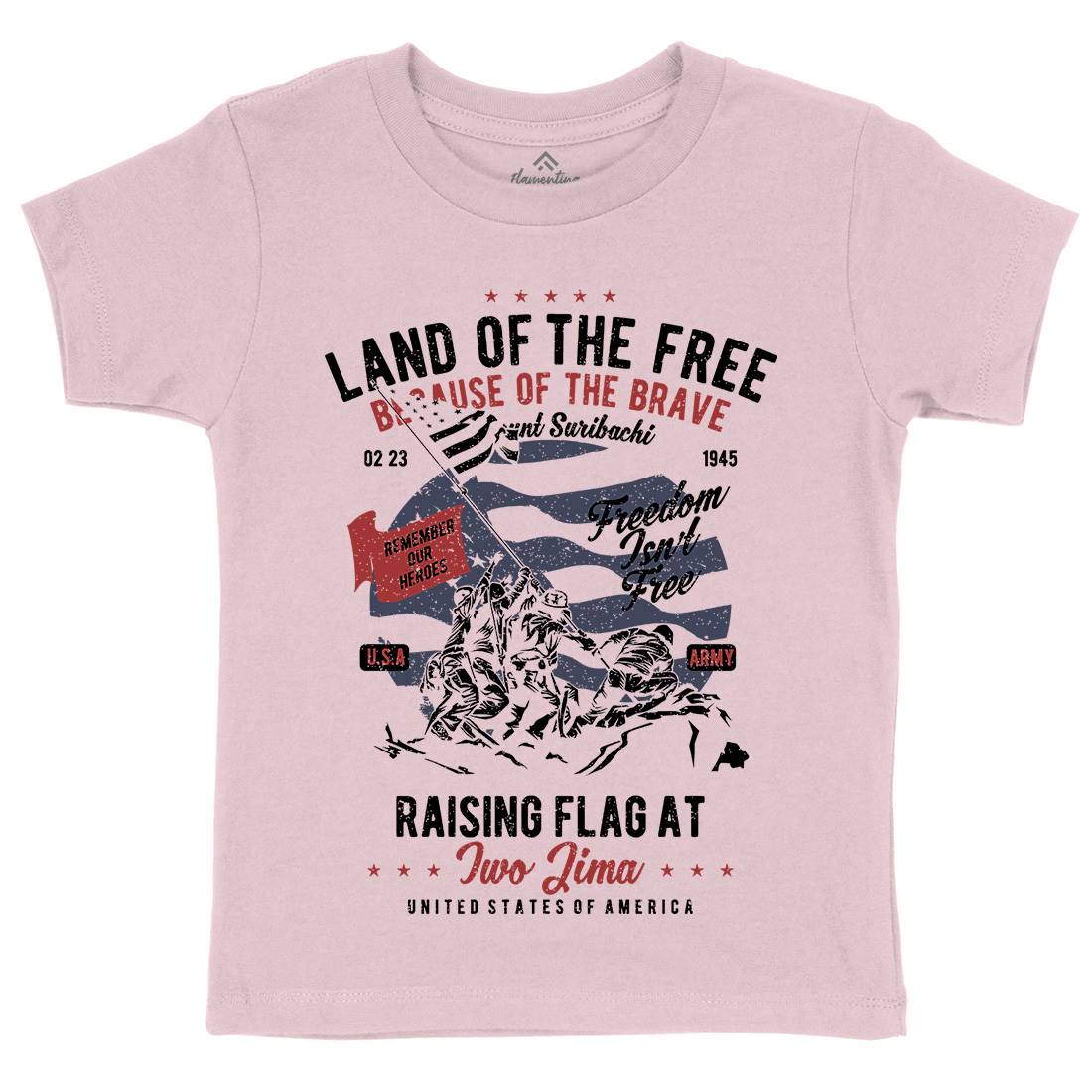 Land Of The Free Kids Crew Neck T-Shirt Army A702