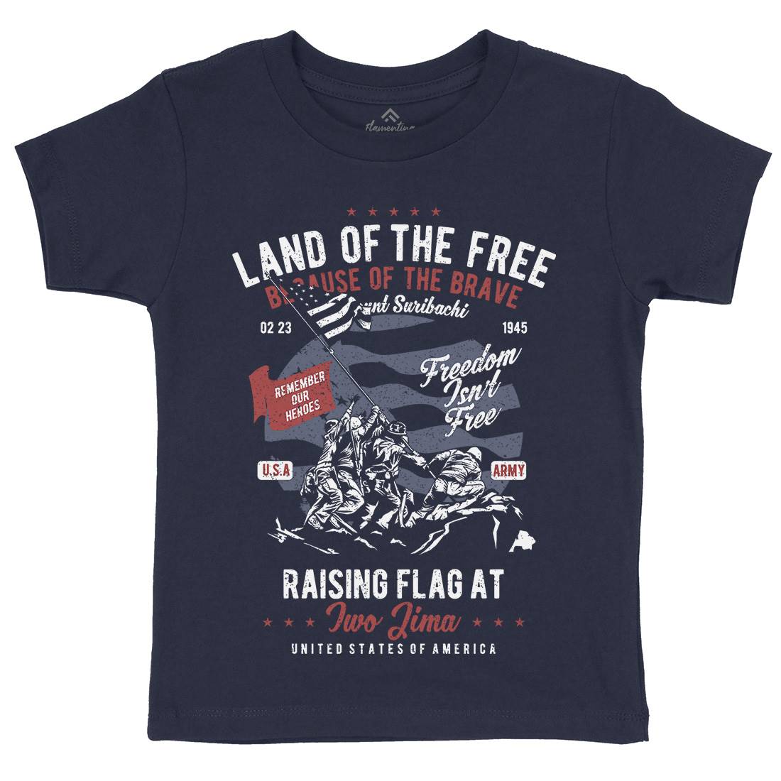 Land Of The Free Kids Crew Neck T-Shirt Army A702
