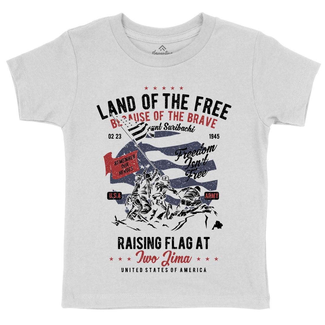 Land Of The Free Kids Organic Crew Neck T-Shirt Army A702