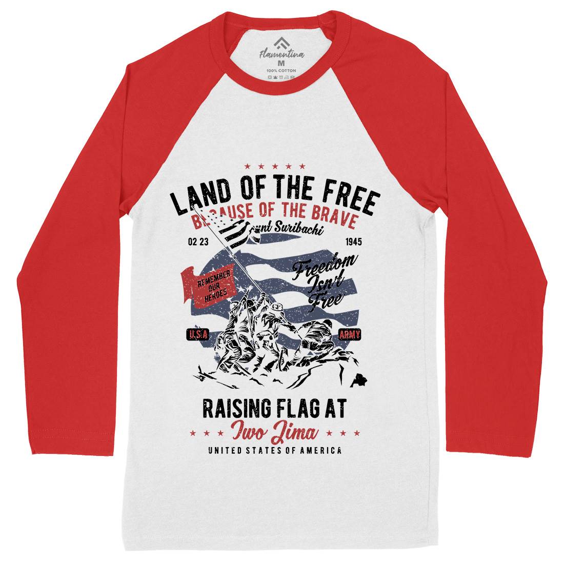 Land Of The Free Mens Long Sleeve Baseball T-Shirt Army A702