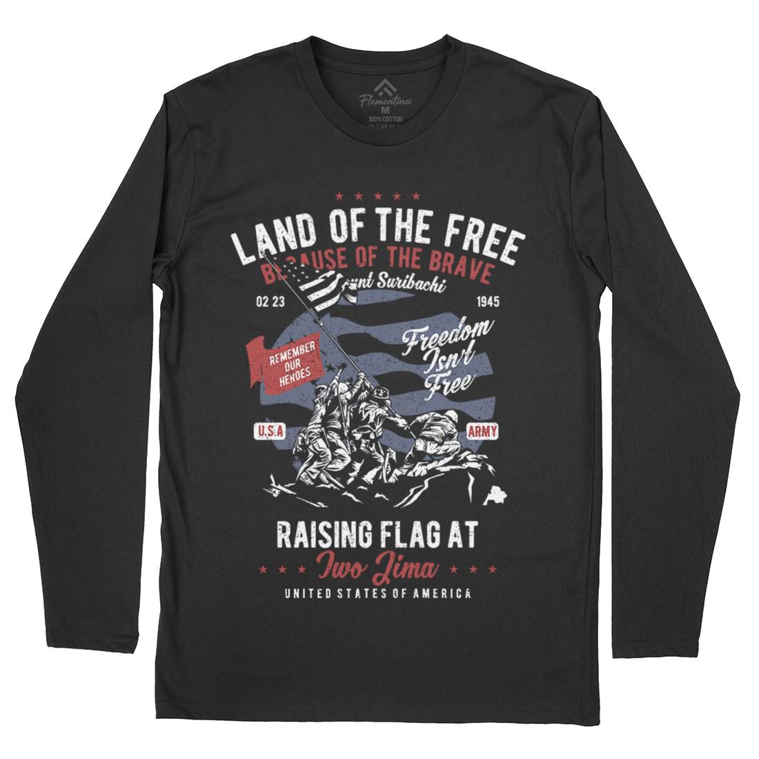 Land Of The Free Mens Long Sleeve T-Shirt Army A702
