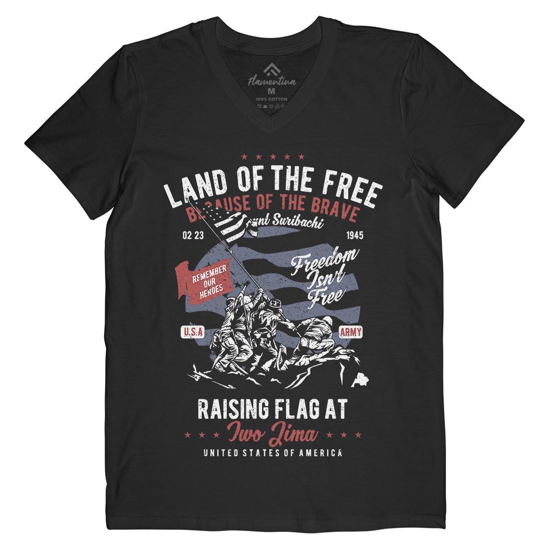 Land Of The Free Mens Organic V-Neck T-Shirt Army A702