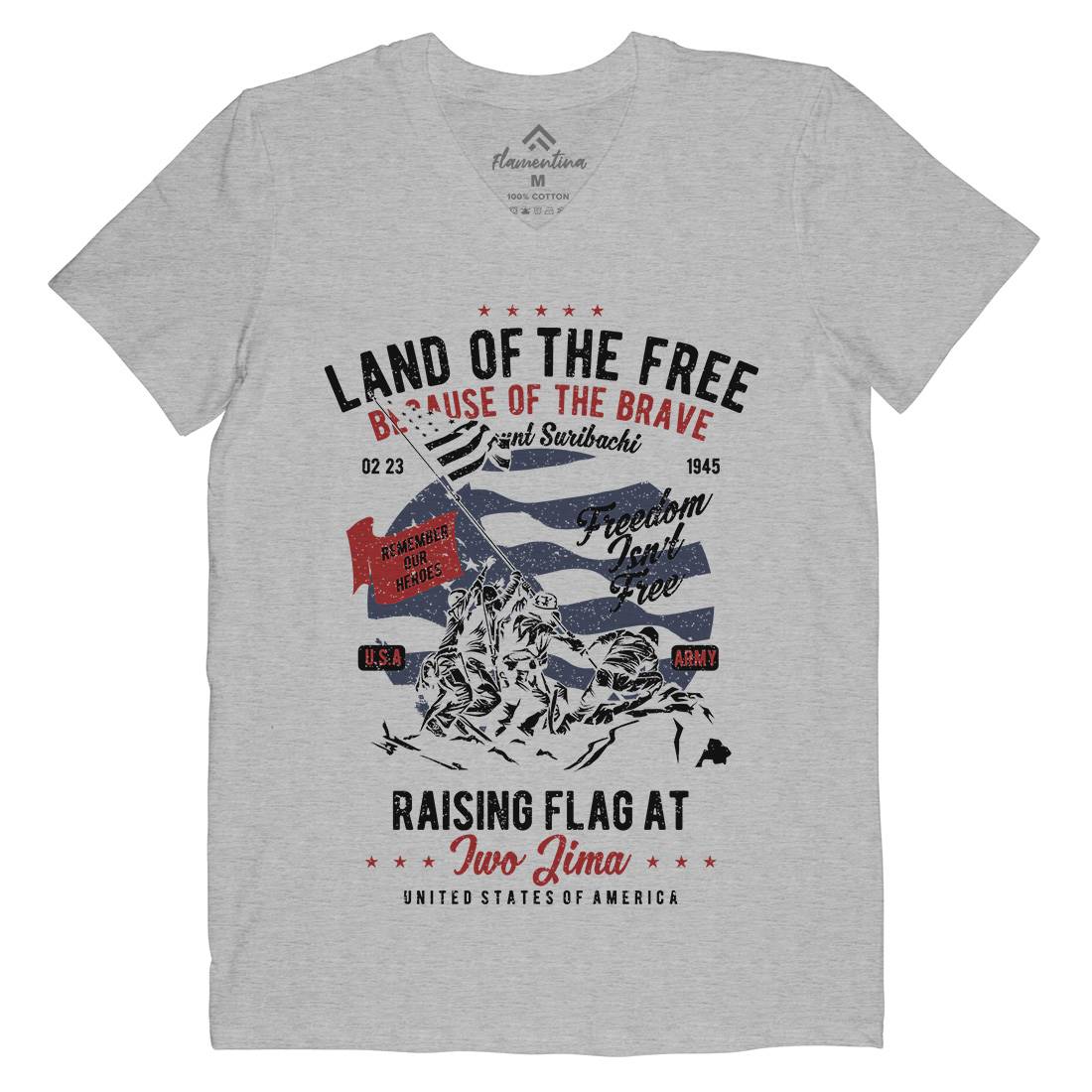 Land Of The Free Mens Organic V-Neck T-Shirt Army A702