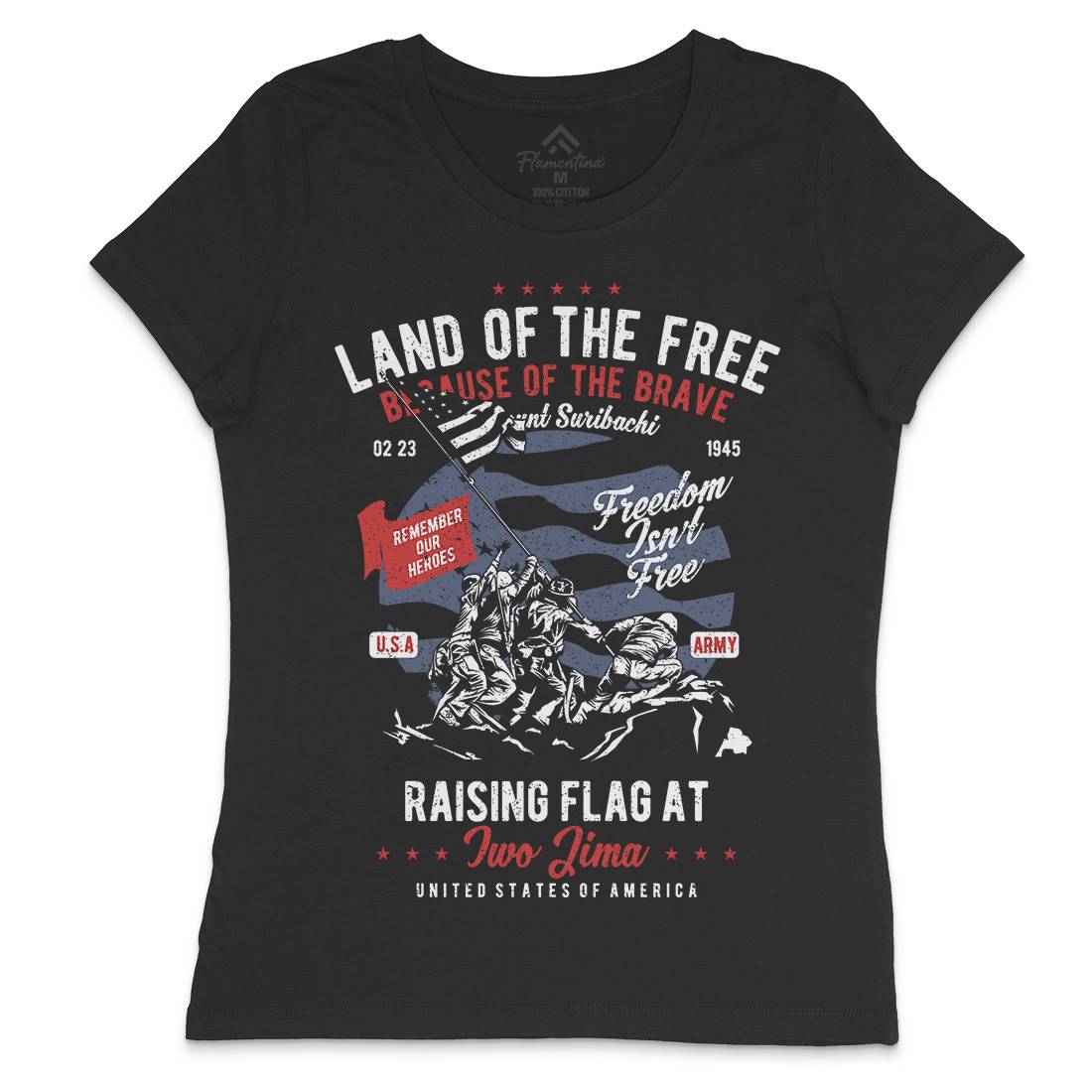 Land Of The Free Womens Crew Neck T-Shirt Army A702