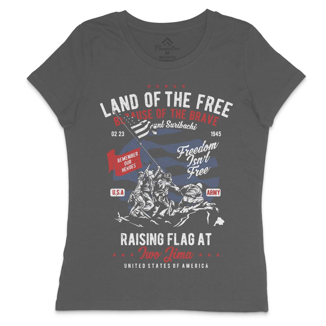 Land Of The Free Womens Crew Neck T-Shirt Army A702