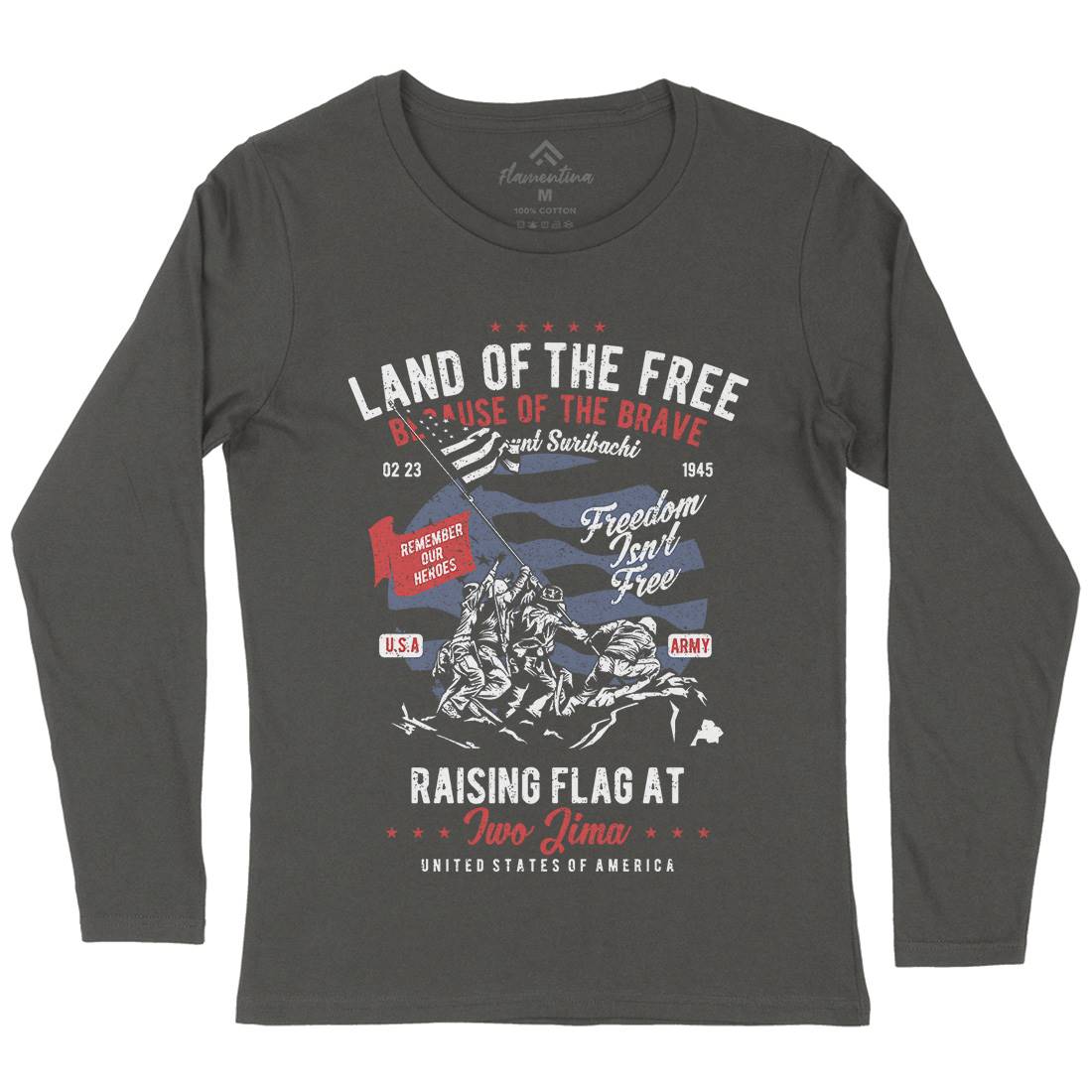 Land Of The Free Womens Long Sleeve T-Shirt Army A702