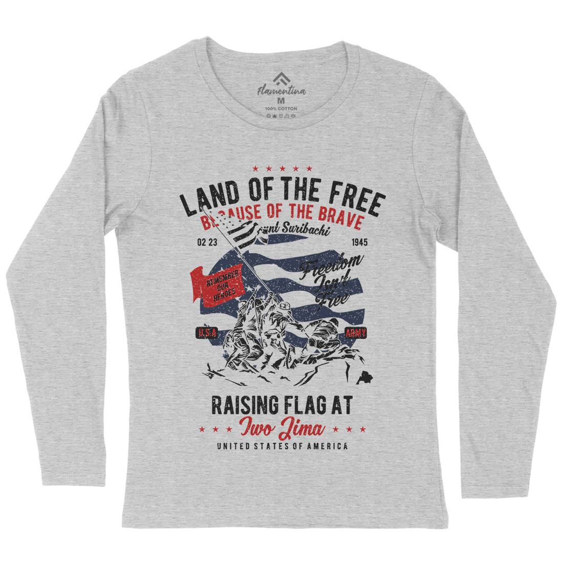 Land Of The Free Womens Long Sleeve T-Shirt Army A702