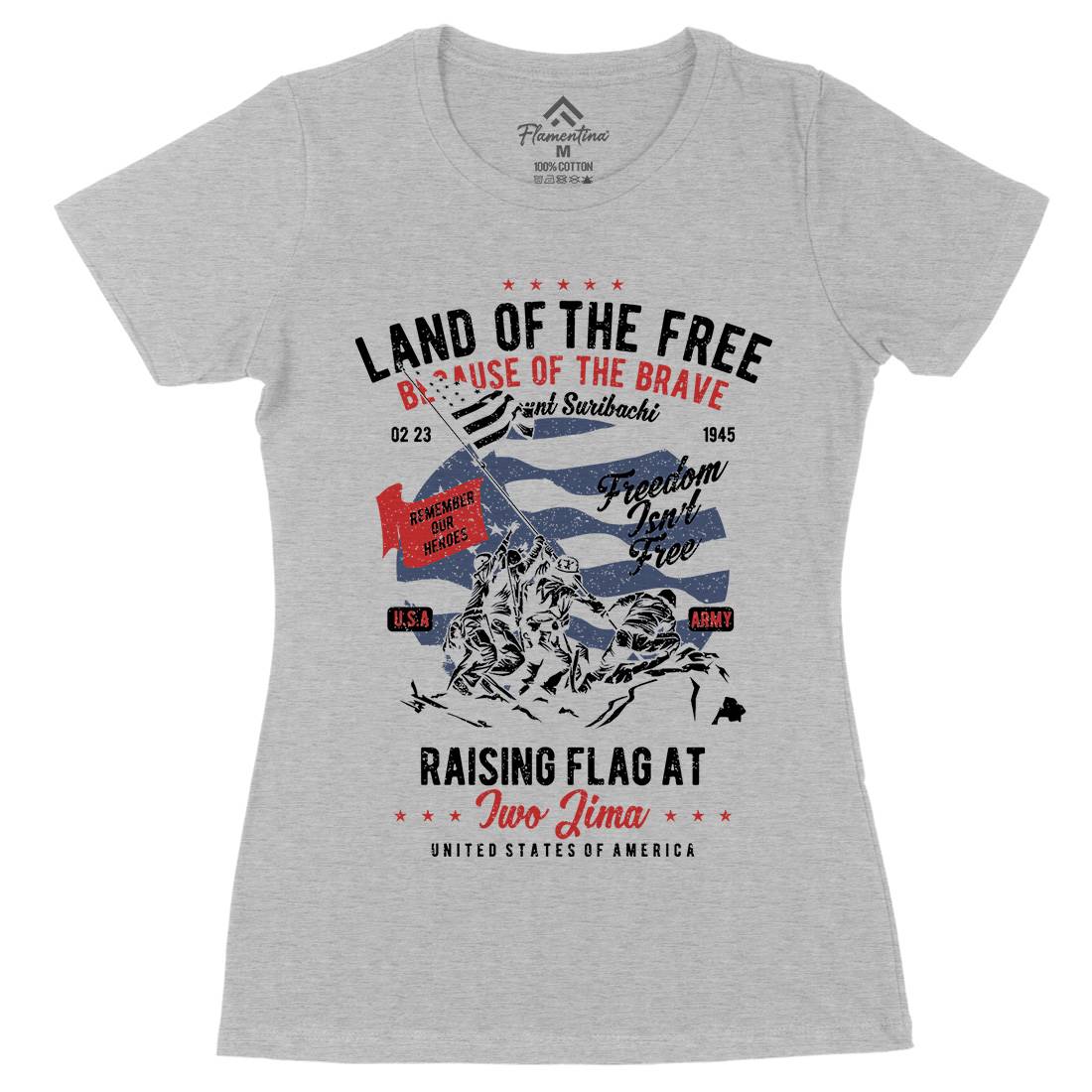 Land Of The Free Womens Organic Crew Neck T-Shirt Army A702
