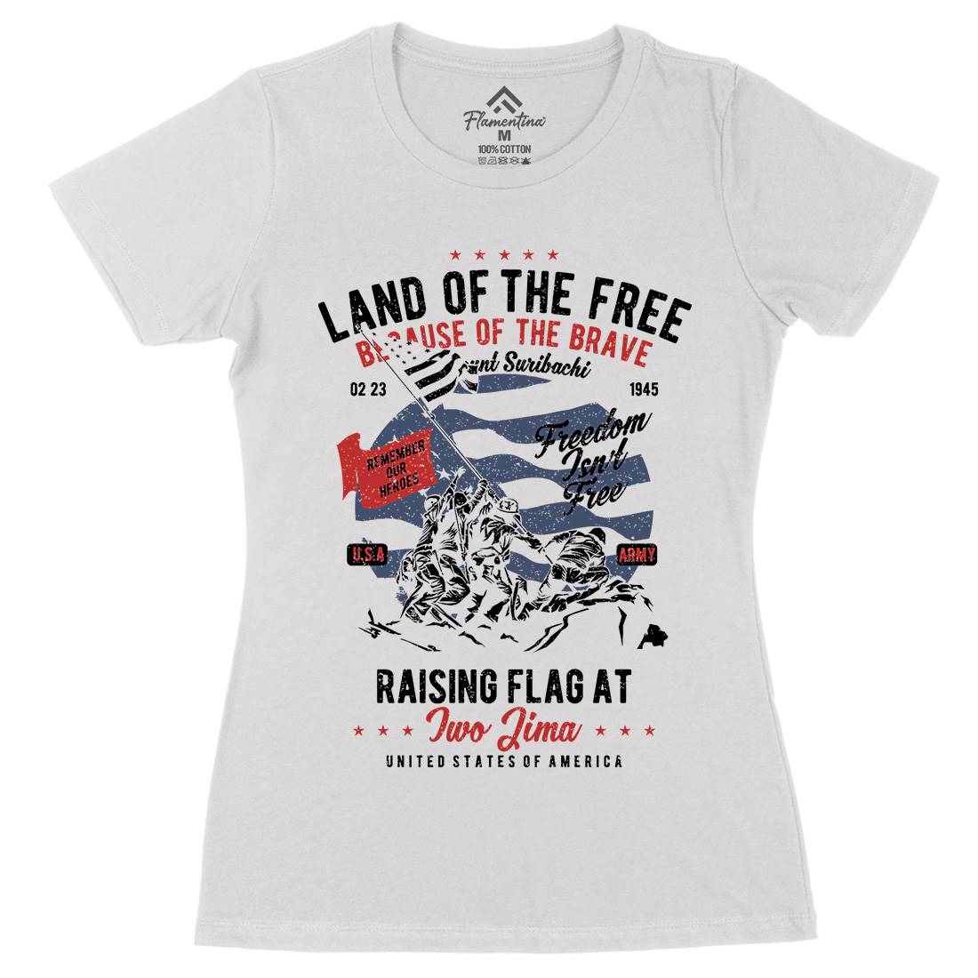 Land Of The Free Womens Organic Crew Neck T-Shirt Army A702