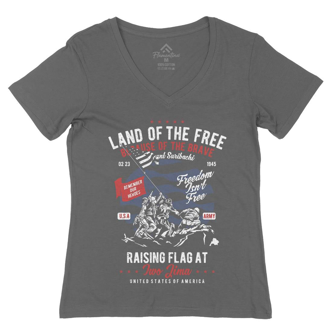Land Of The Free Womens Organic V-Neck T-Shirt Army A702