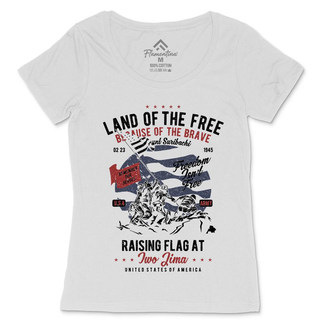 Land Of The Free Womens Scoop Neck T-Shirt Army A702