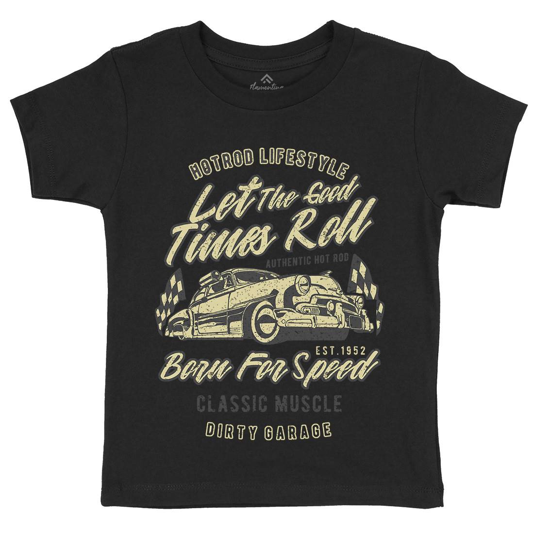 Let The Good Times Roll Kids Organic Crew Neck T-Shirt Cars A705
