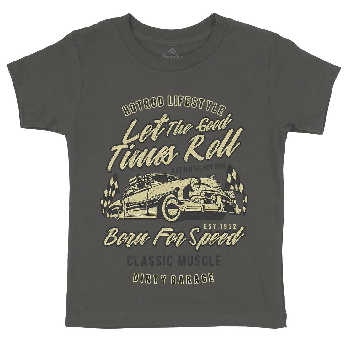 Let The Good Times Roll Kids Organic Crew Neck T-Shirt Cars A705