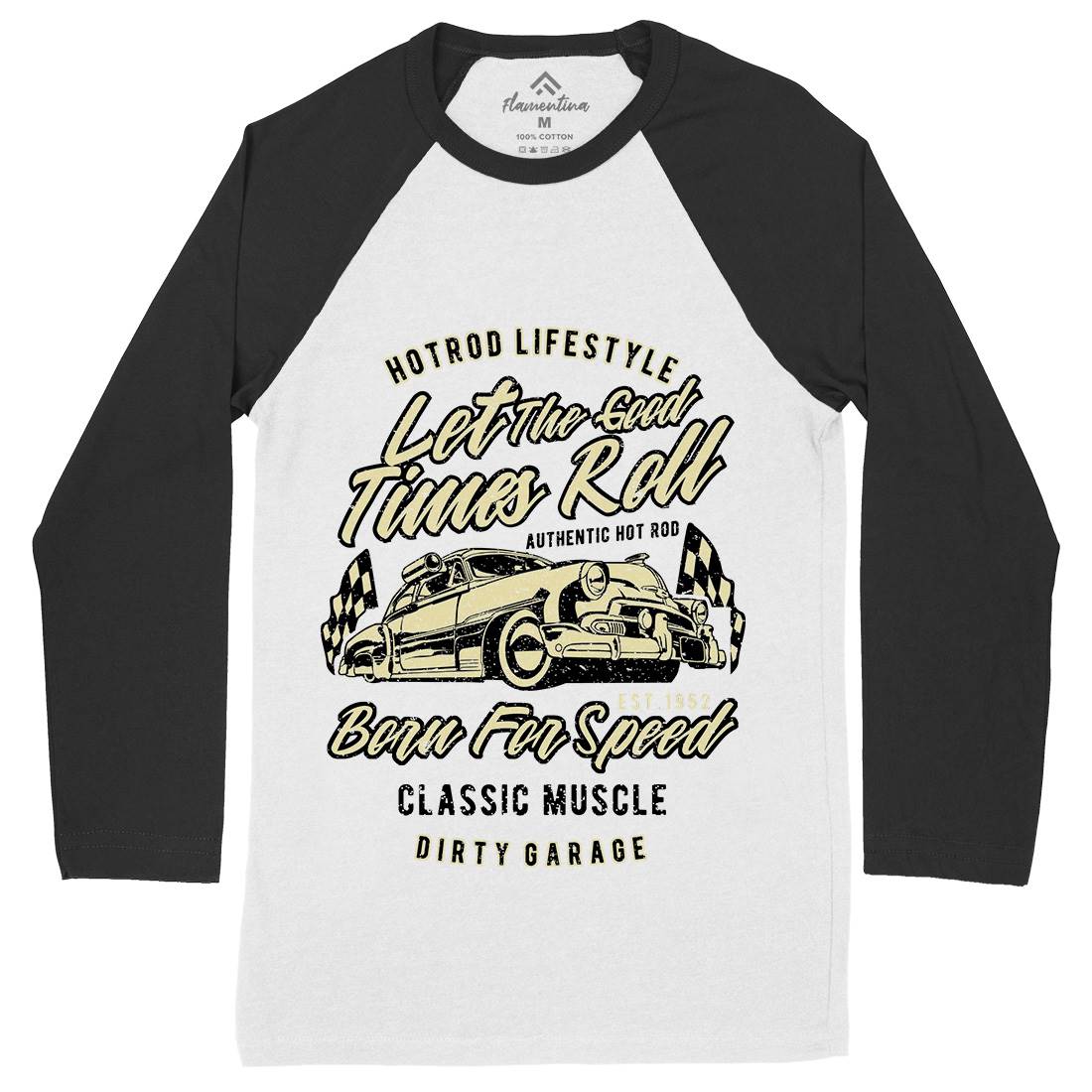 Let The Good Times Roll Mens Long Sleeve Baseball T-Shirt Cars A705