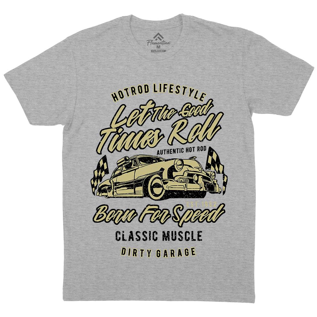 Let The Good Times Roll Mens Organic Crew Neck T-Shirt Cars A705