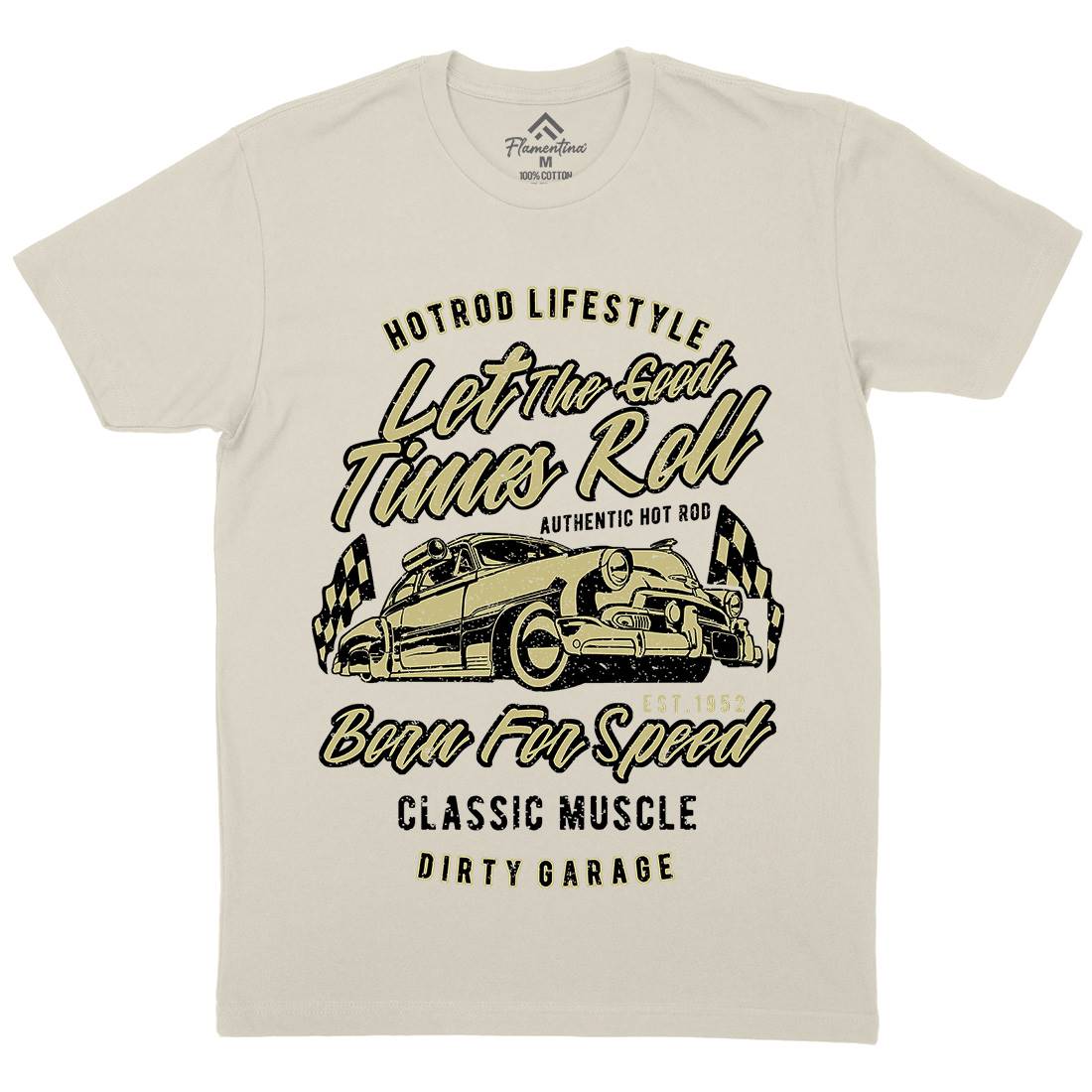 Let The Good Times Roll Mens Organic Crew Neck T-Shirt Cars A705