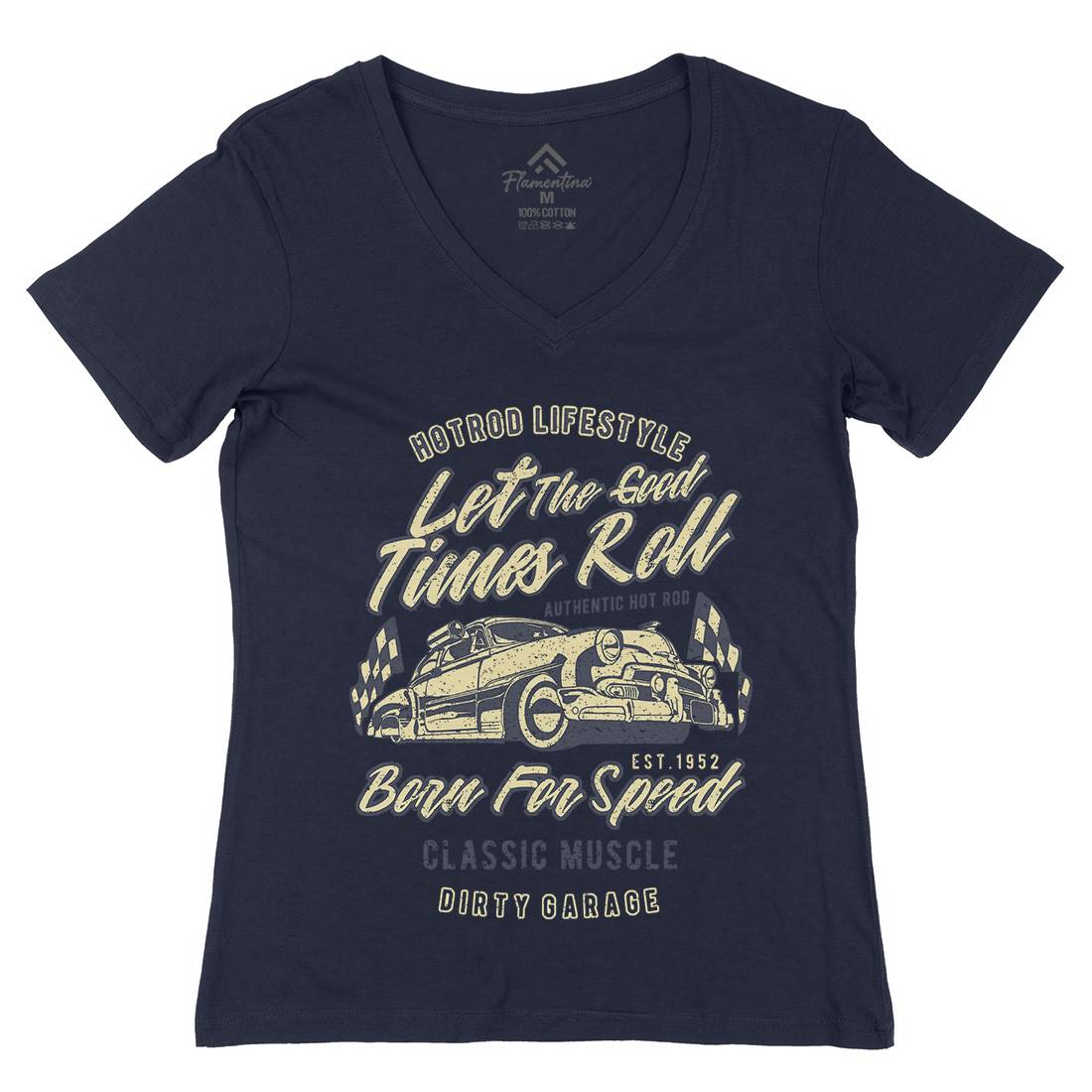 Let The Good Times Roll Womens Organic V-Neck T-Shirt Cars A705