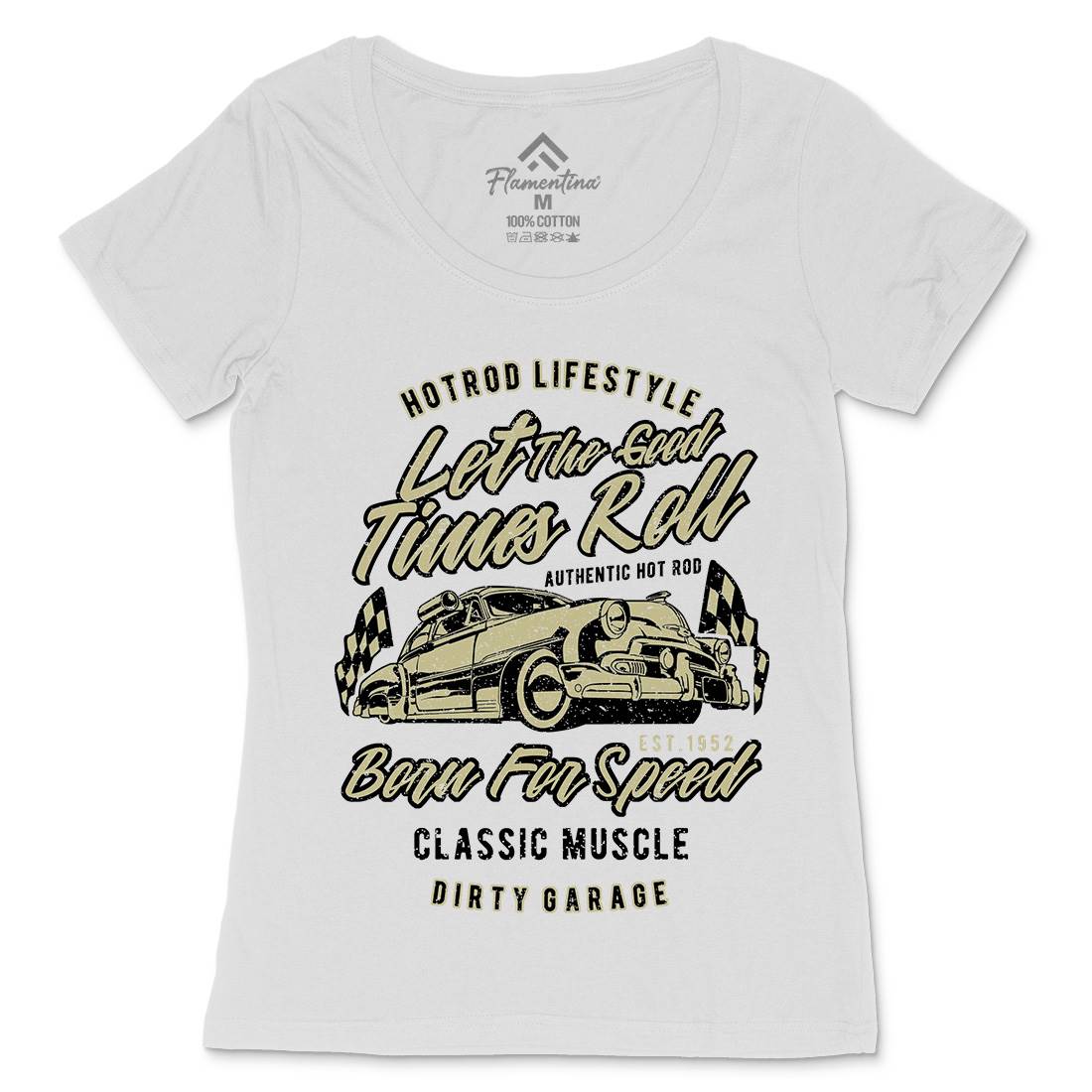 Let The Good Times Roll Womens Scoop Neck T-Shirt Cars A705
