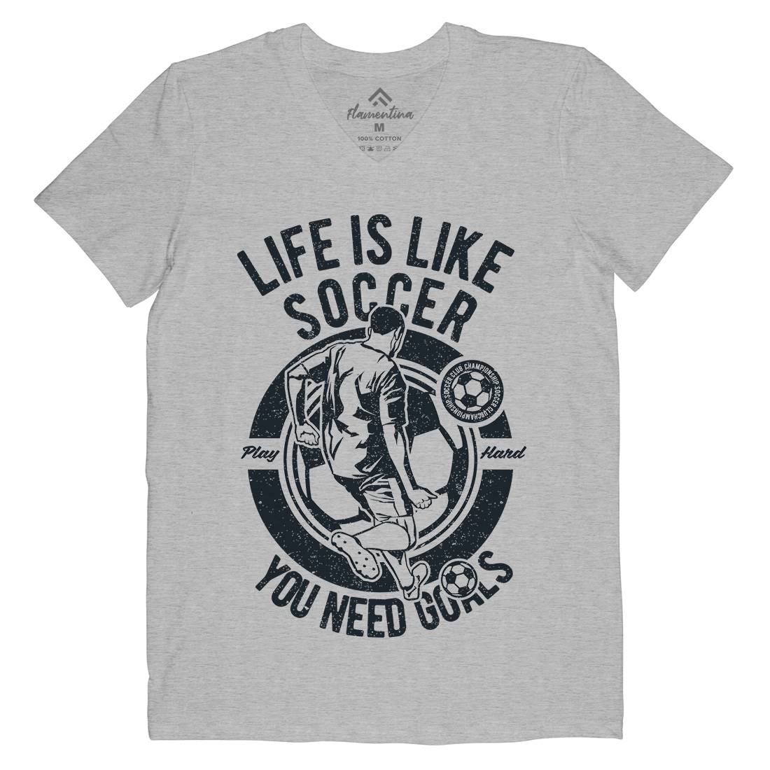 Life Is Like Soccer Mens Organic V-Neck T-Shirt Sport A707