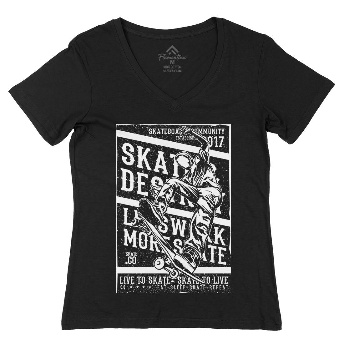 Live To Womens Organic V-Neck T-Shirt Skate A708