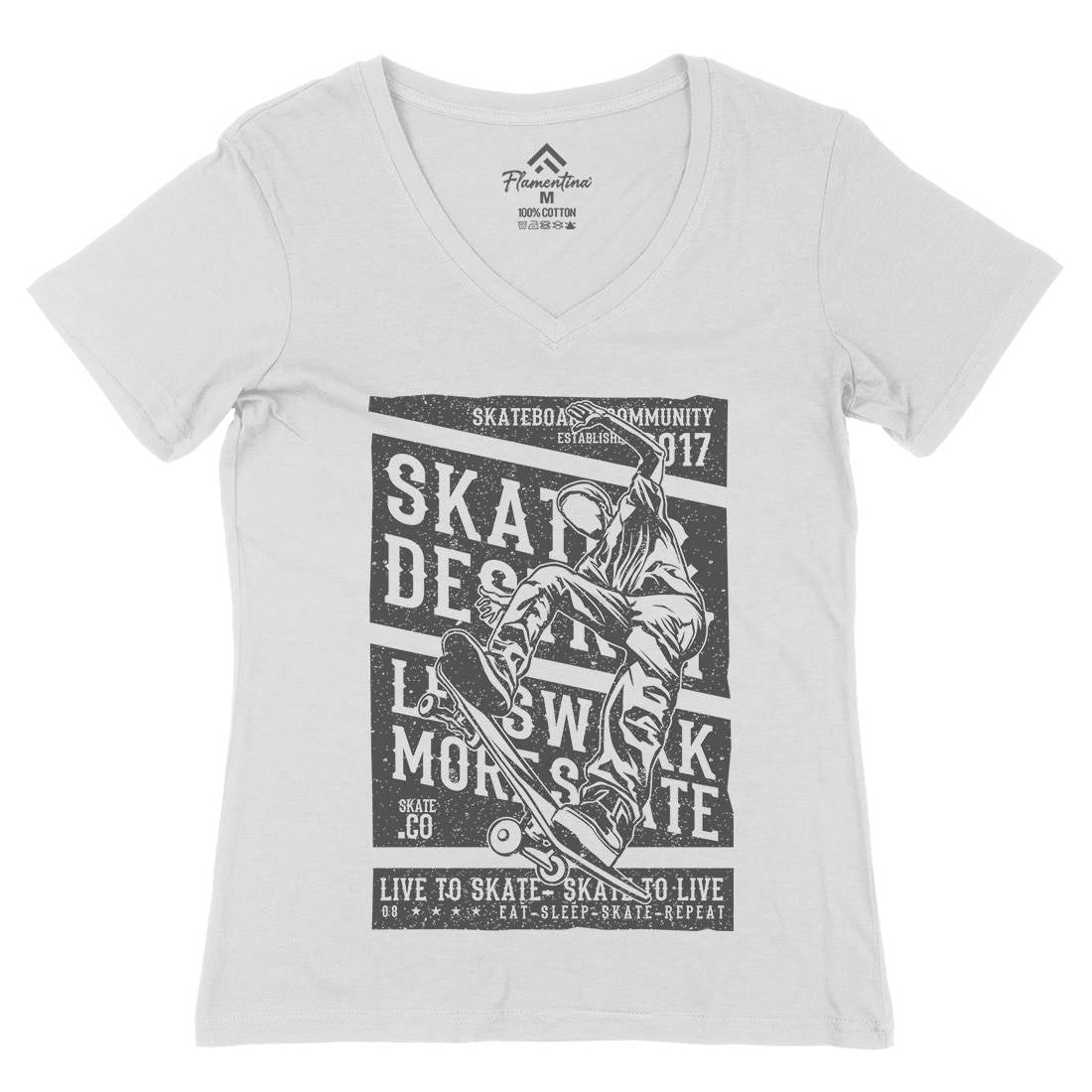 Live To Womens Organic V-Neck T-Shirt Skate A708