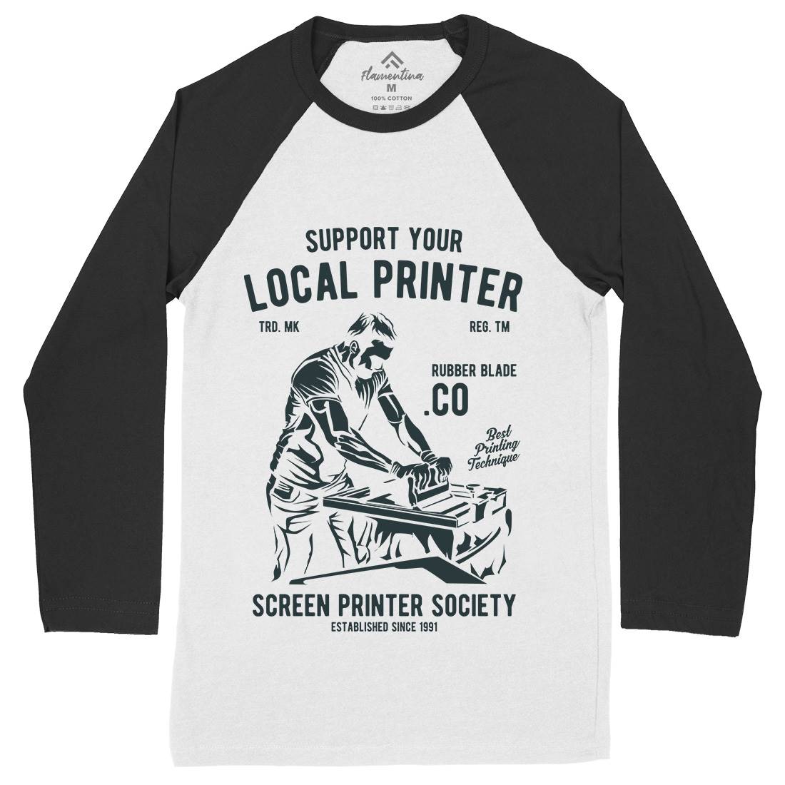 Local Printer Mens Long Sleeve Baseball T-Shirt Work A709