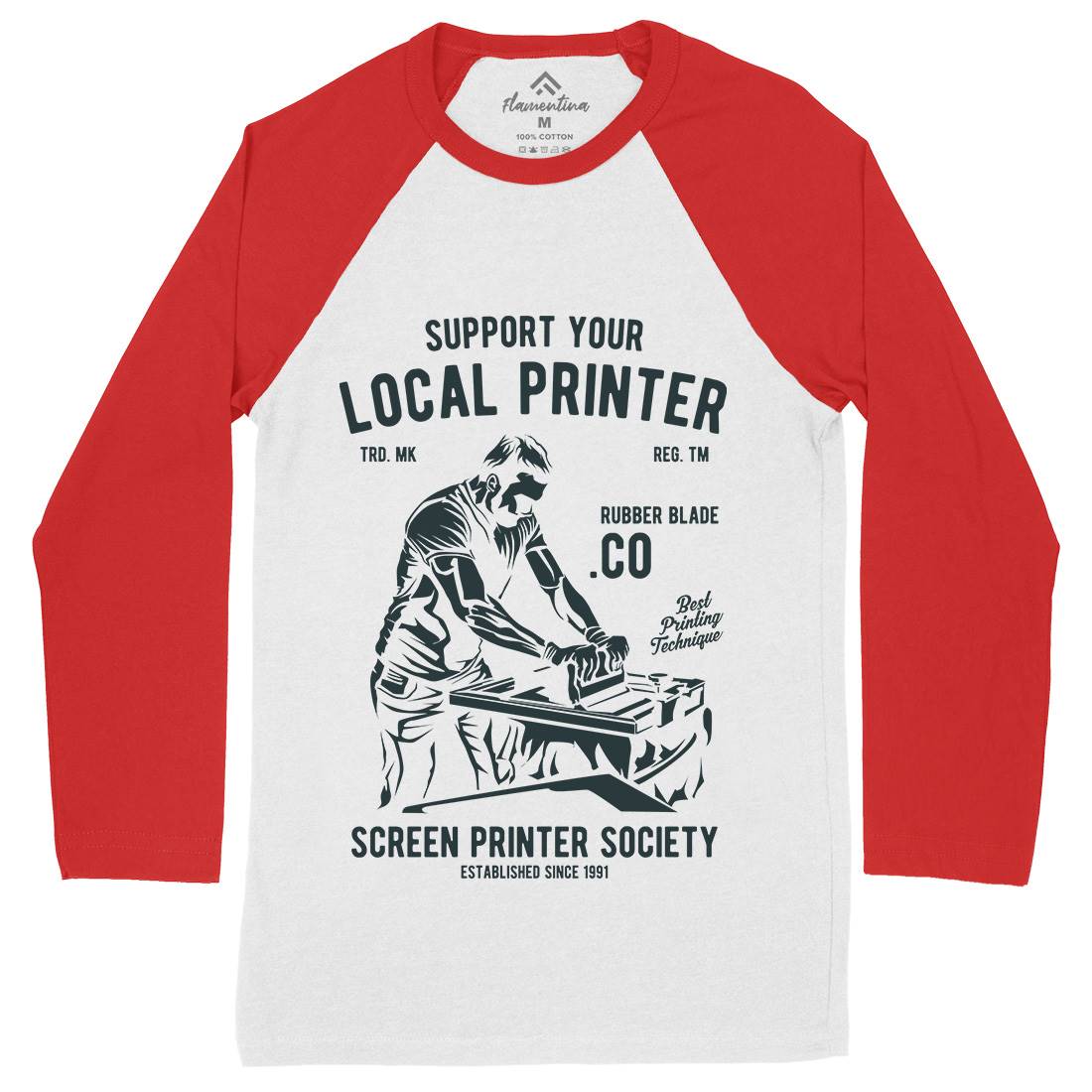 Local Printer Mens Long Sleeve Baseball T-Shirt Work A709
