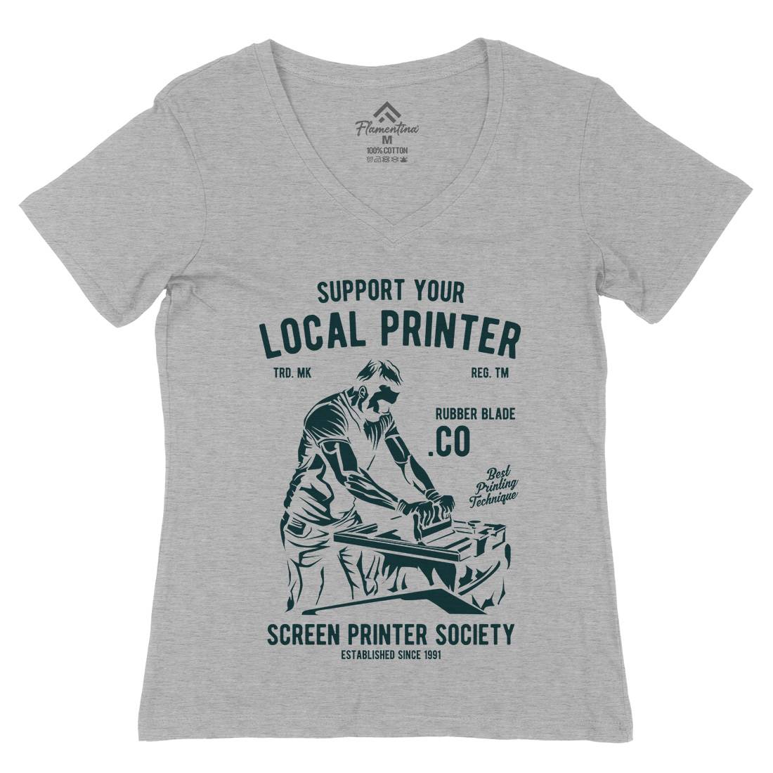 Local Printer Womens Organic V-Neck T-Shirt Work A709