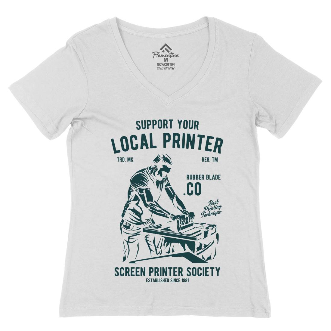 Local Printer Womens Organic V-Neck T-Shirt Work A709