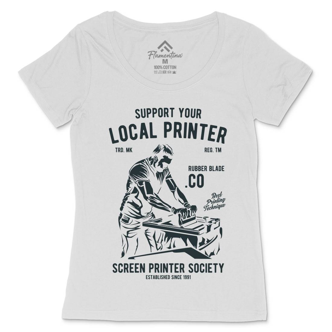 Local Printer Womens Scoop Neck T-Shirt Work A709
