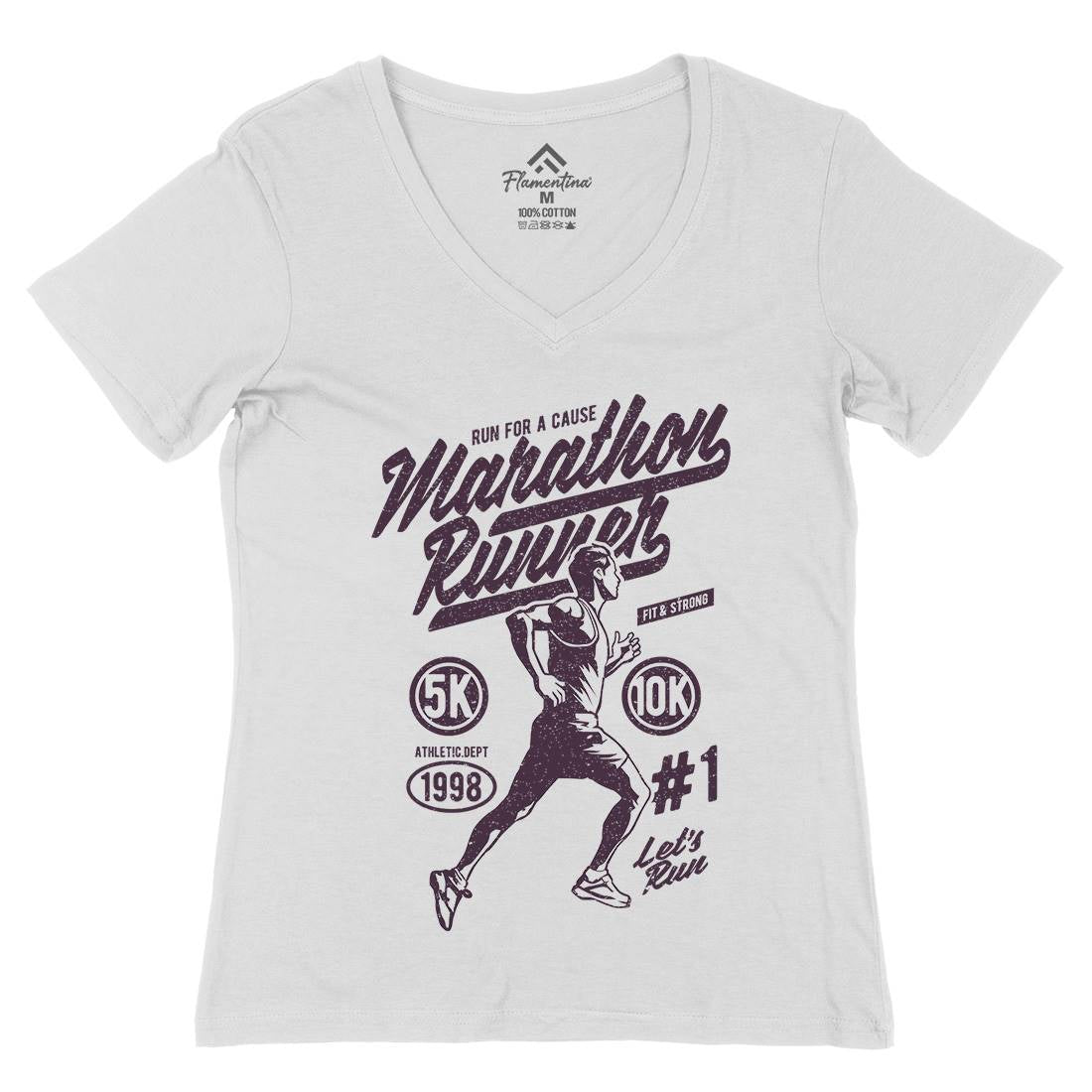 Marathon Runner Womens Organic V-Neck T-Shirt Sport A711