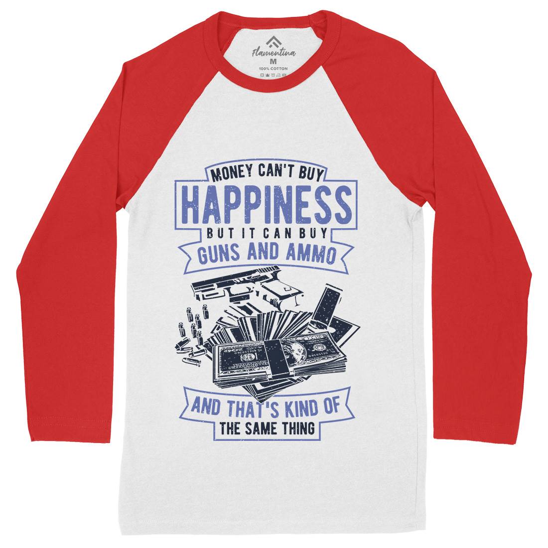 Money Can&#39;t Buy Happiness Mens Long Sleeve Baseball T-Shirt Quotes A715