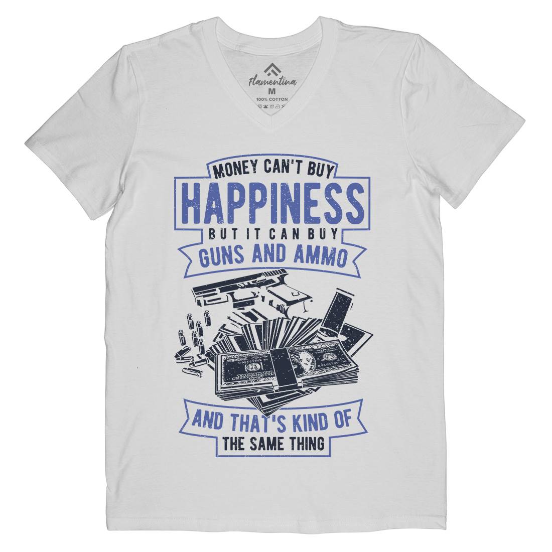 Money Can&#39;t Buy Happiness Mens Organic V-Neck T-Shirt Quotes A715