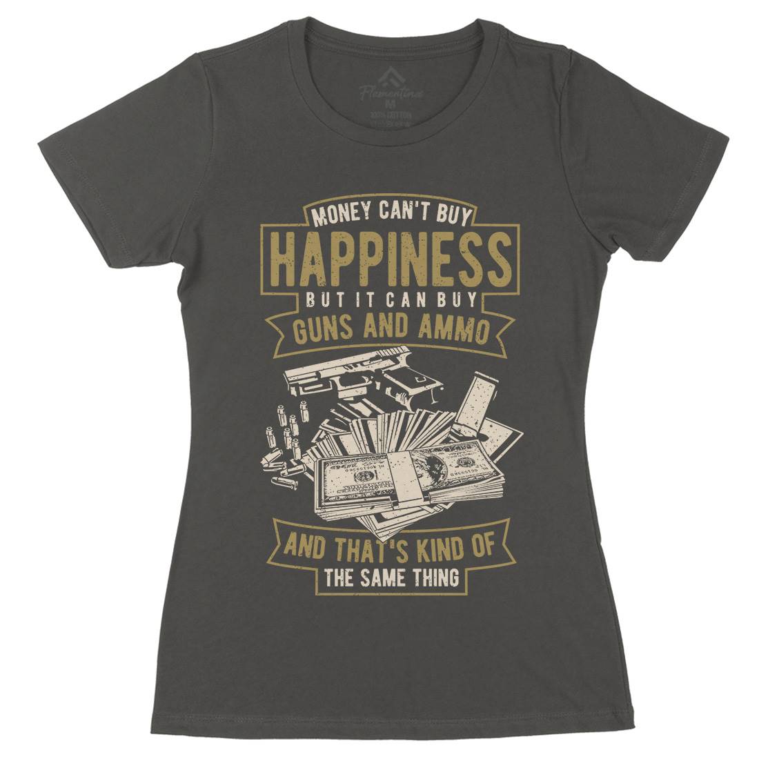 Money Can&#39;t Buy Happiness Womens Organic Crew Neck T-Shirt Quotes A715