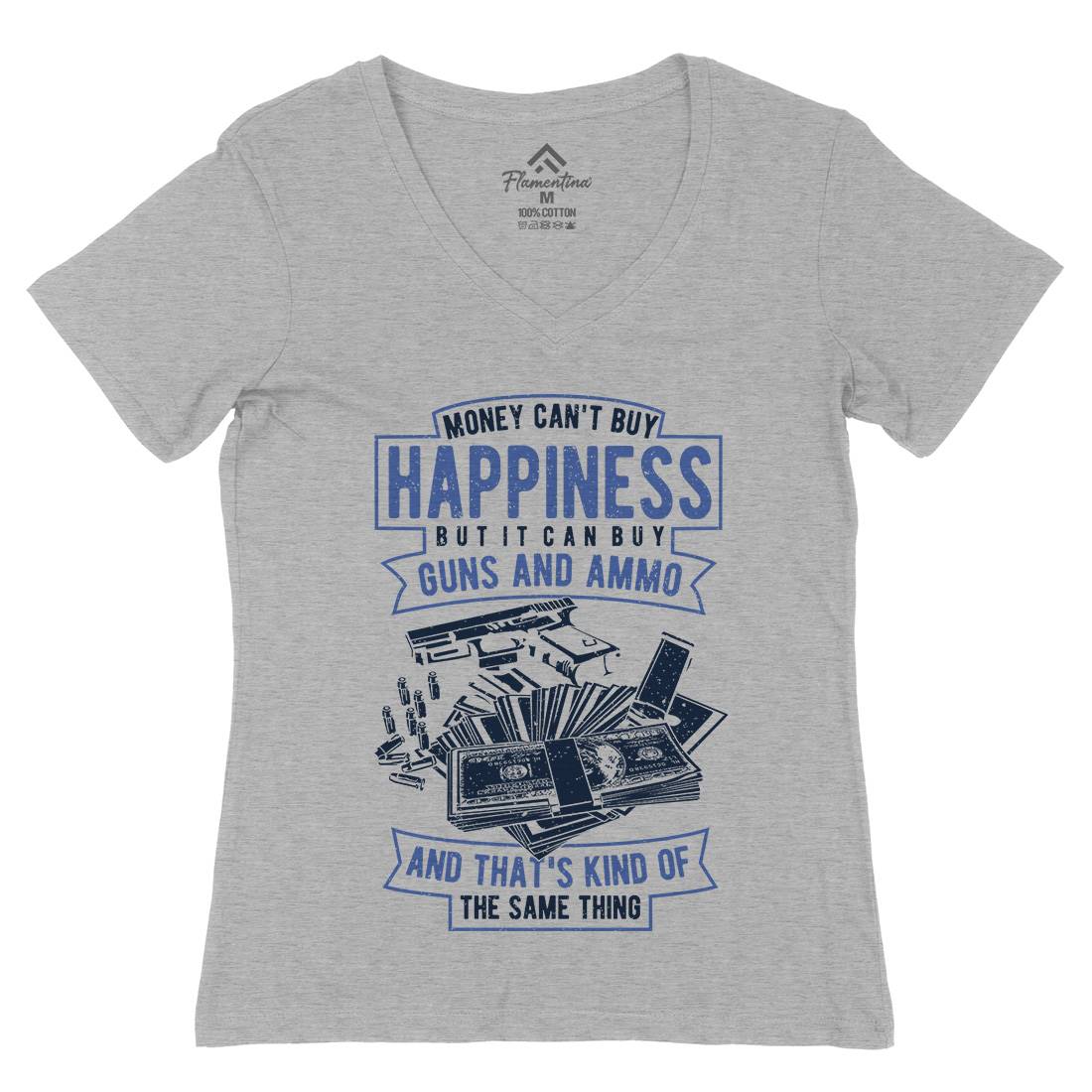 Money Can&#39;t Buy Happiness Womens Organic V-Neck T-Shirt Quotes A715