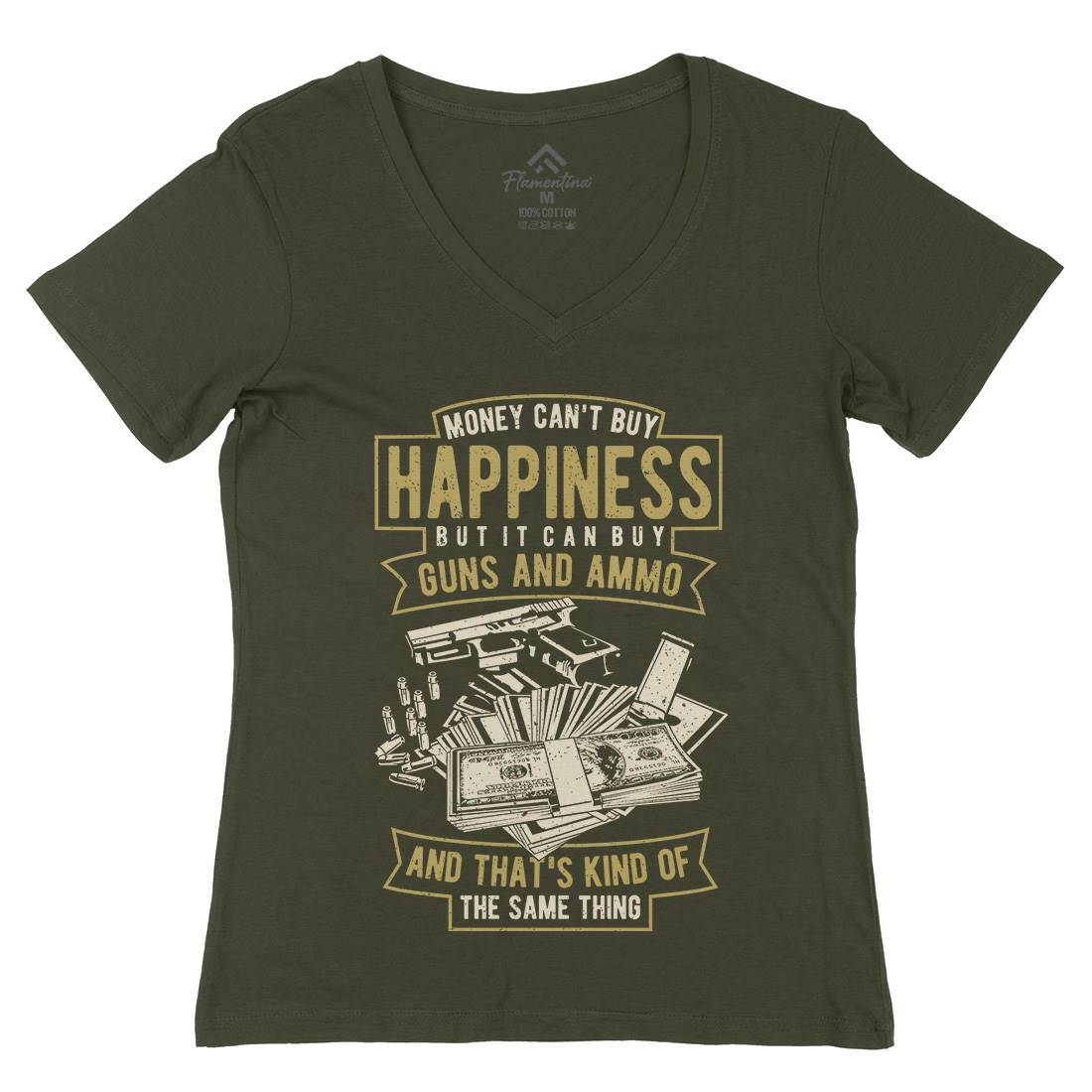 Money Can&#39;t Buy Happiness Womens Organic V-Neck T-Shirt Quotes A715