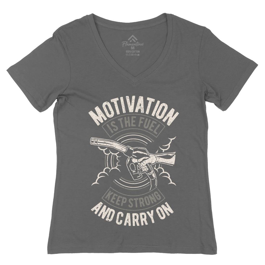 Motivation Is The Fuel Womens Organic V-Neck T-Shirt Gym A717