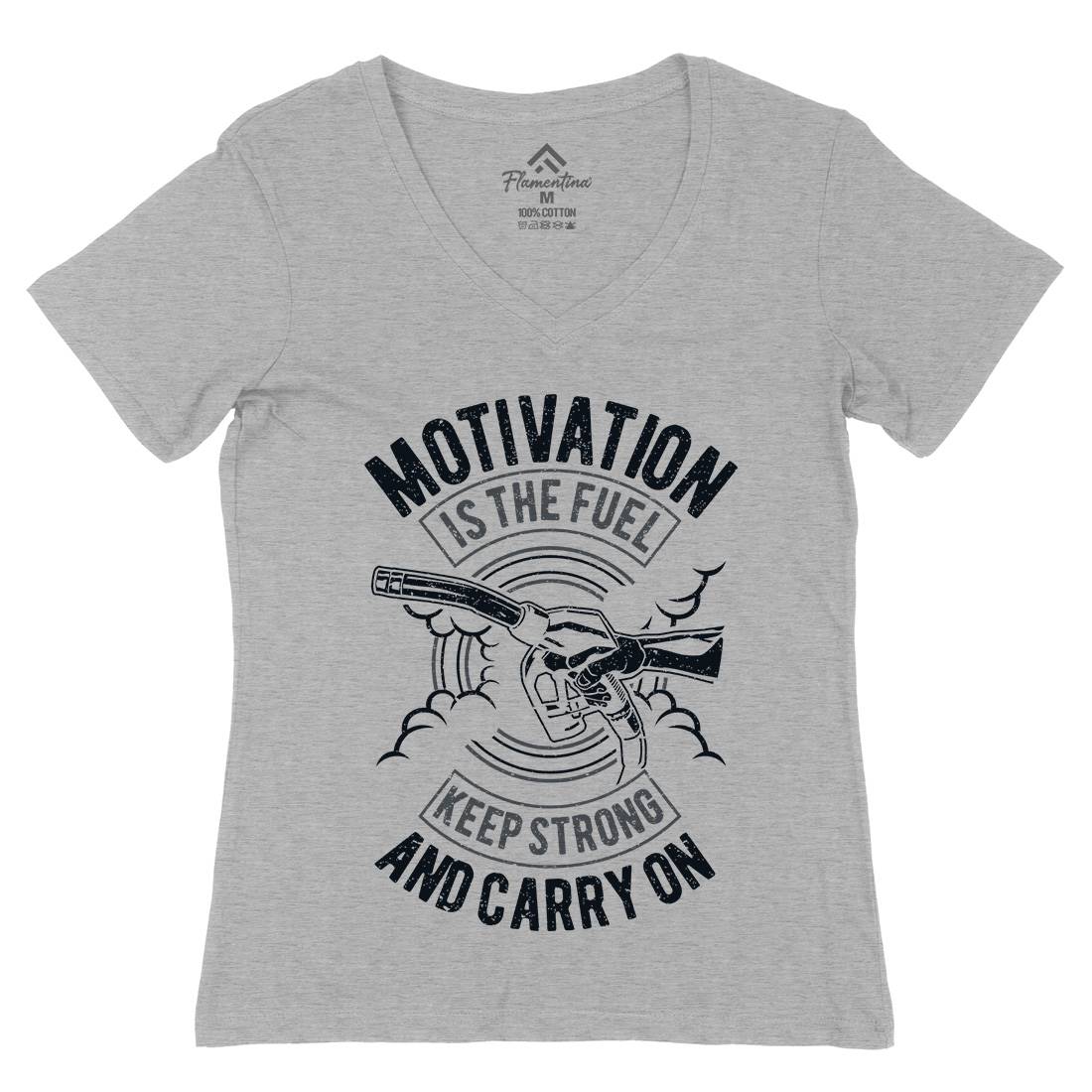 Motivation Is The Fuel Womens Organic V-Neck T-Shirt Gym A717