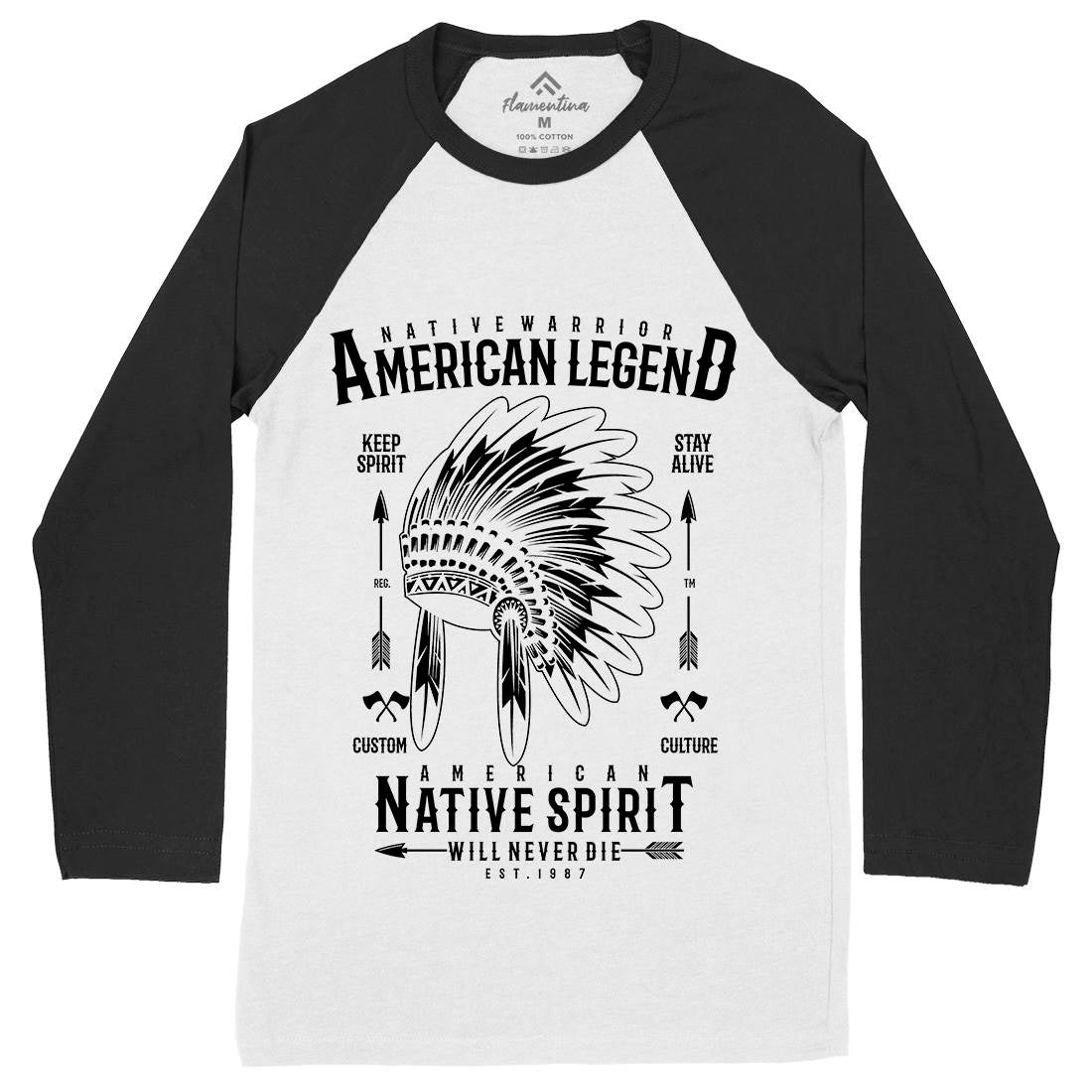 Native Warrior Mens Long Sleeve Baseball T-Shirt American A725
