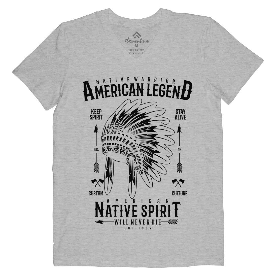 Native Warrior Mens Organic V-Neck T-Shirt American A725