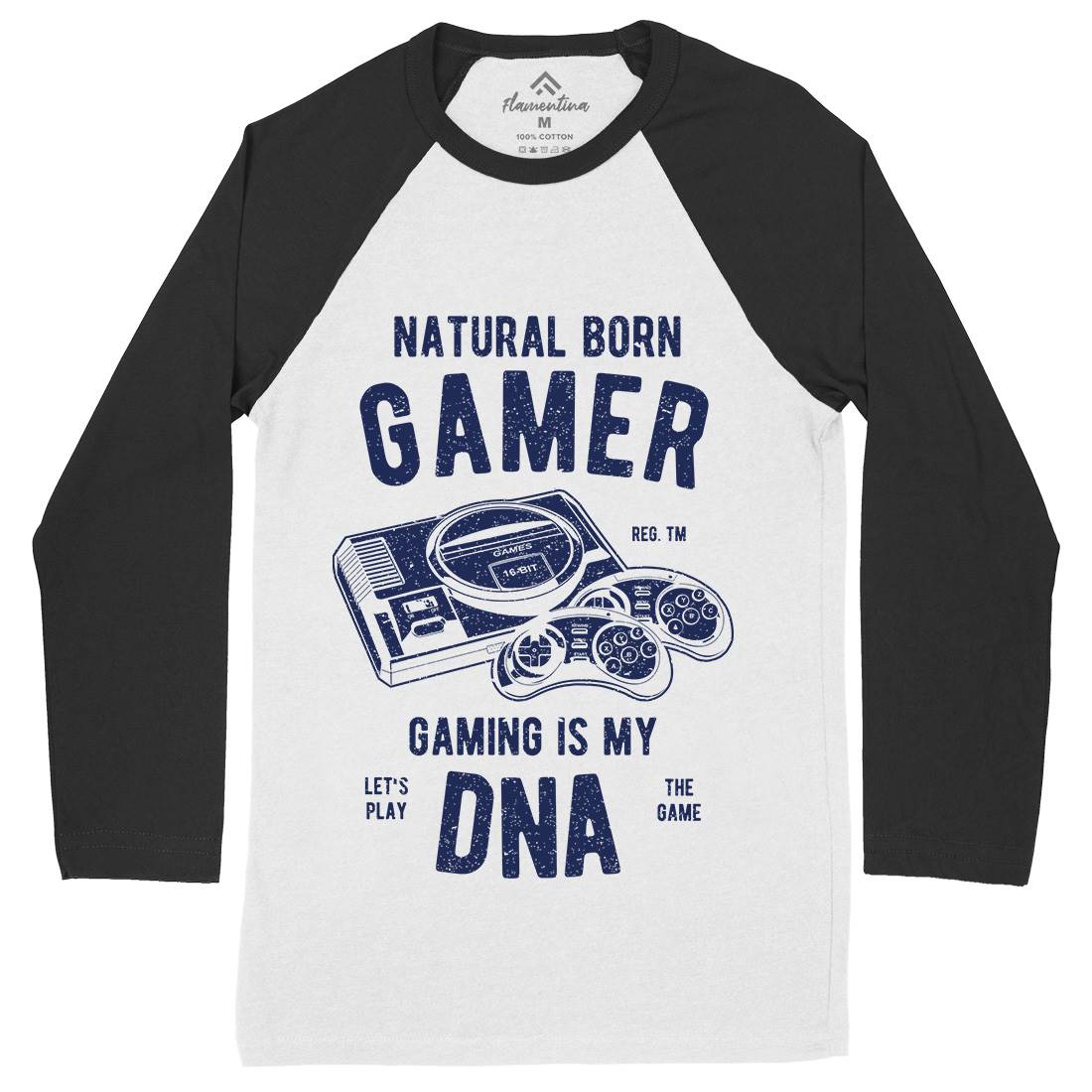 Natural Born Gamer Mens Long Sleeve Baseball T-Shirt Geek A726