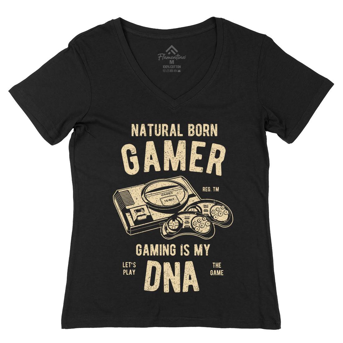 Natural Born Gamer Womens Organic V-Neck T-Shirt Geek A726