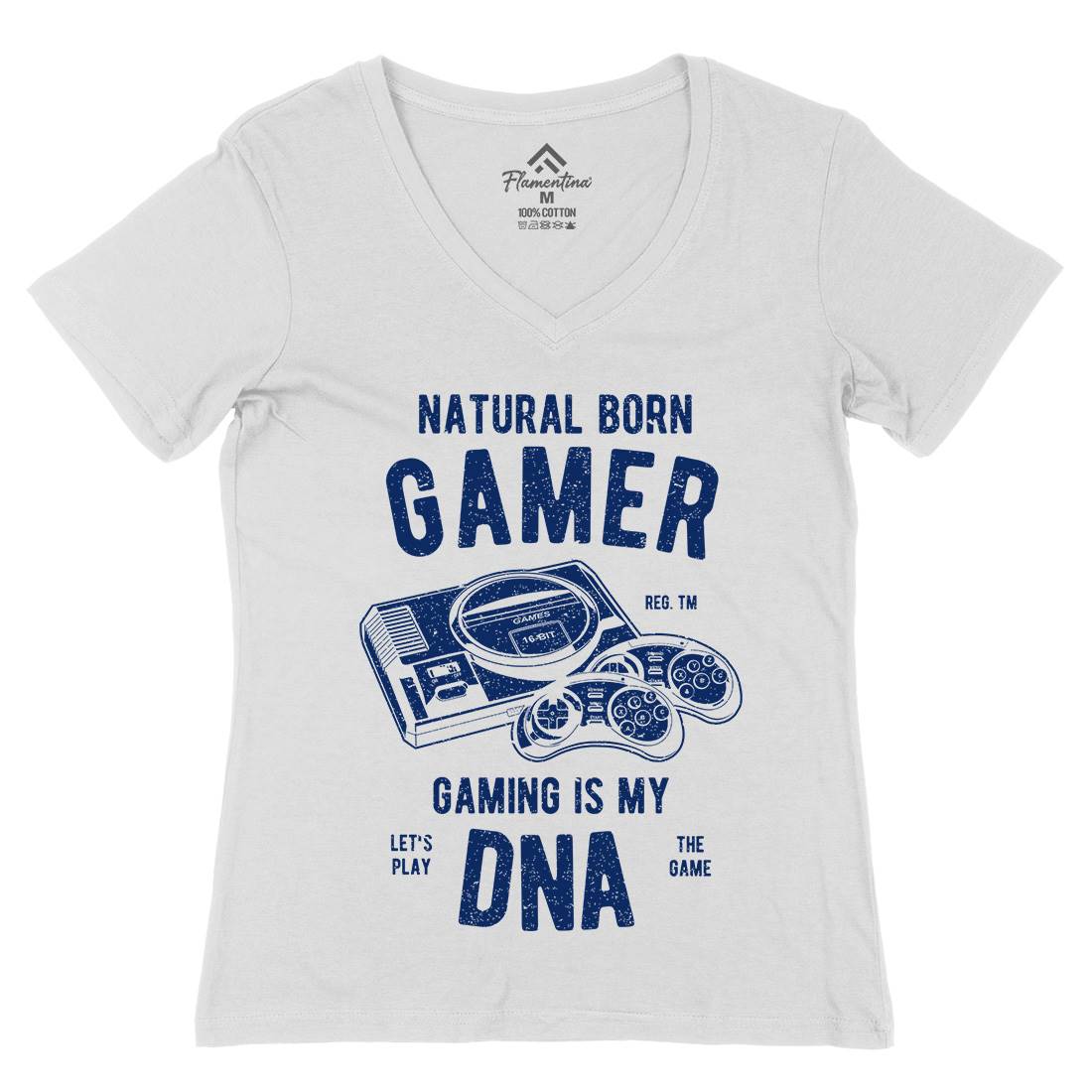 Natural Born Gamer Womens Organic V-Neck T-Shirt Geek A726