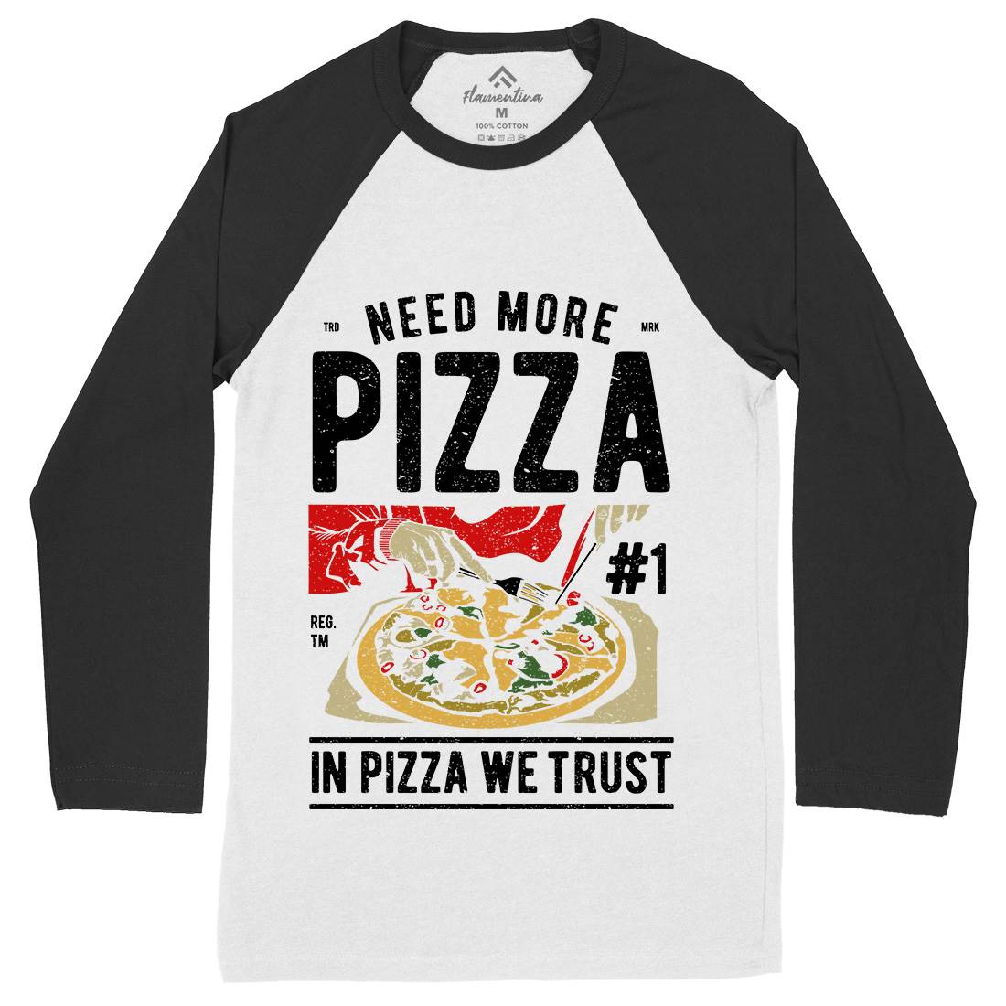 Need More Pizza Mens Long Sleeve Baseball T-Shirt Food A727