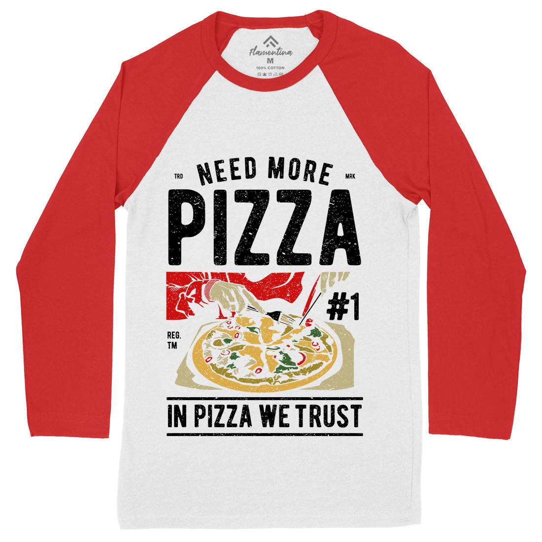 Need More Pizza Mens Long Sleeve Baseball T-Shirt Food A727