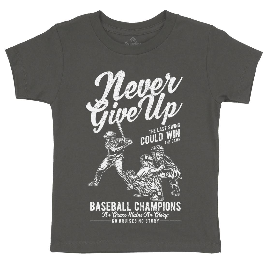 Never Give Up Baseball Kids Organic Crew Neck T-Shirt Sport A728