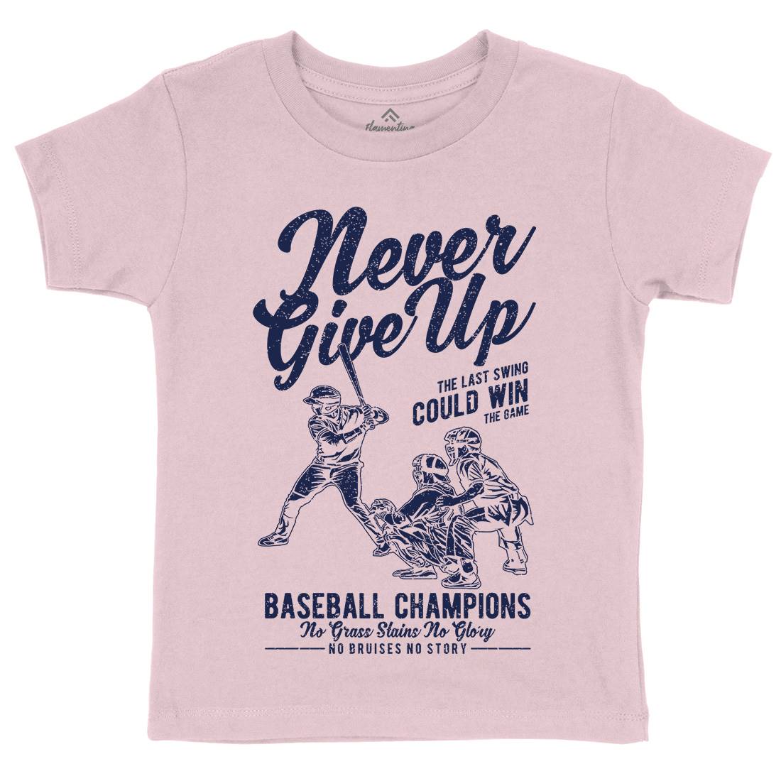 Never Give Up Baseball Kids Crew Neck T-Shirt Sport A728