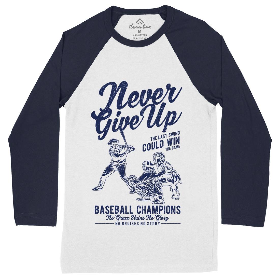 Never Give Up Baseball Mens Long Sleeve Baseball T-Shirt Sport A728