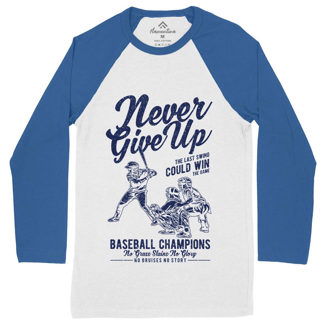Never Give Up Baseball Mens Long Sleeve Baseball T-Shirt Sport A728