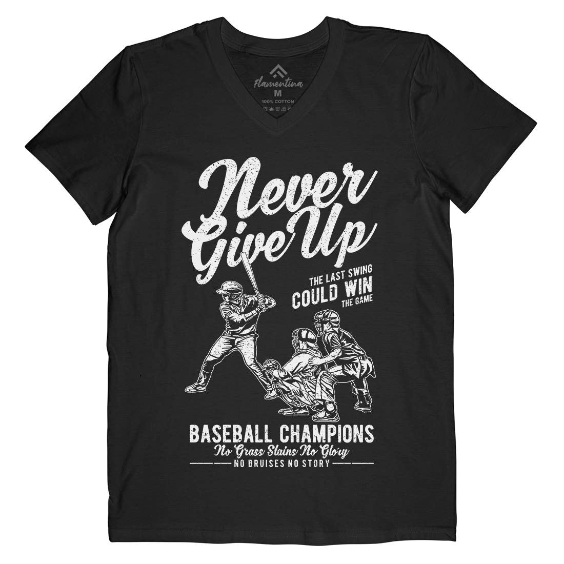 Never Give Up Baseball Mens V-Neck T-Shirt Sport A728